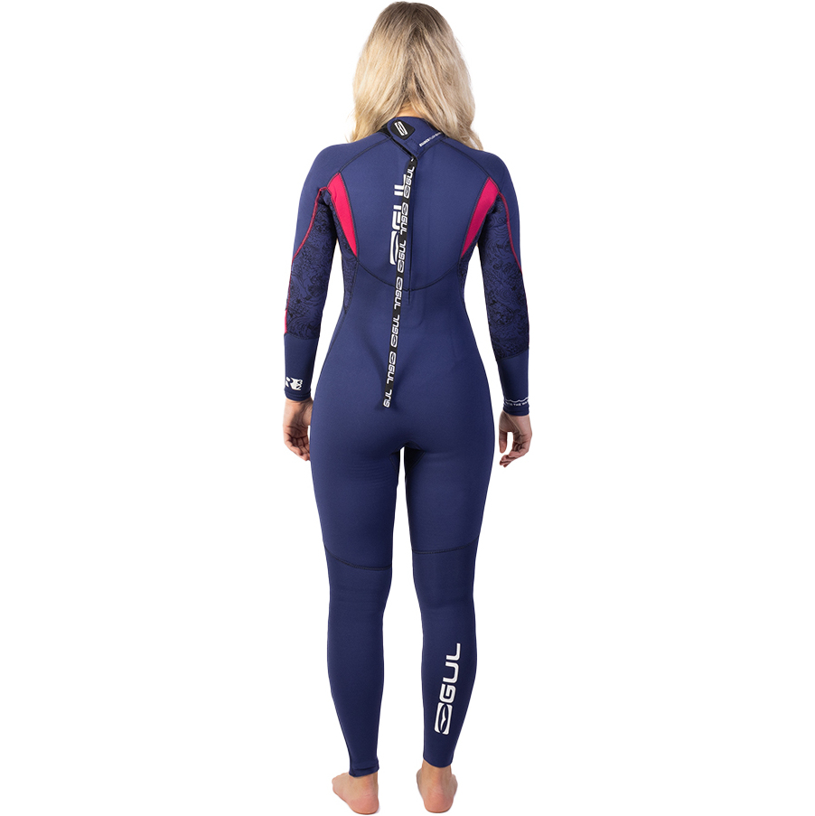 2025 Gul Womens Response 3/2mm GBS Back Zip Wetsuit RE1232-C1 - Blue / Paisley